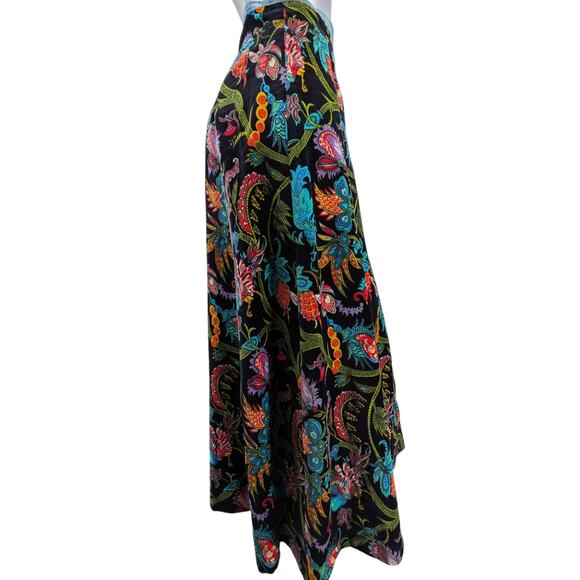 Vintage 70's SAKS FIFTH AVENUE Cotton Velvet Wrap Skirt Psychedelic Asian Floral - Picture 10 of 12